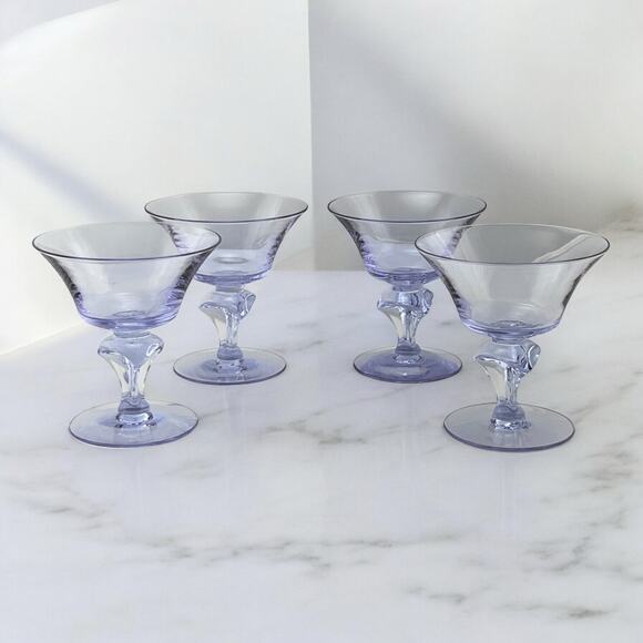 Tiffin Twilight Neodymium Glass Purple/Blue 4 Champagne / Sherbet Glasses #17578 - Picture 1 of 8